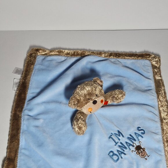 Carter's OS MONKEY LOVEY "I'M BANANAS" Brown Blue Security Blanket  Plush Rattle - Picture 3 of 4